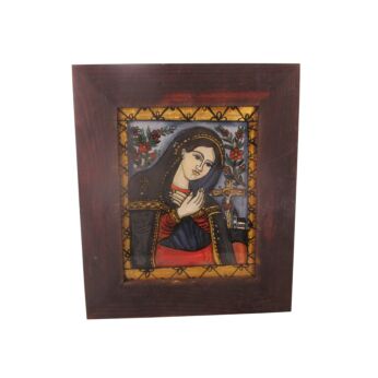 Painted Glass Our Lady of Sorrows Virgin Madonna Framed handwork from Romania