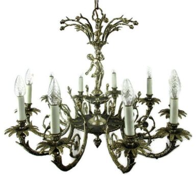 French Hollywood Regency Chandelier Light Ornate 10 arm Putti Cherub Gorgeous