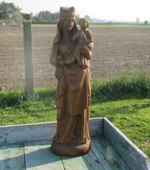 Large Virgin Mary Madonna with Child Carved Wood Statuette Catholic 23.03"