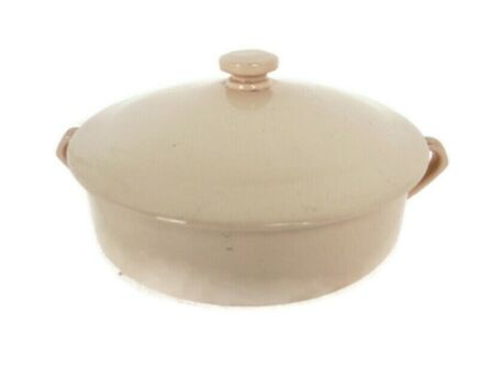 Antique  Soup Tureen Serving Dish Marked St Amand France Salmon Pink Art Deco