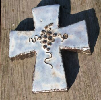 Small Mid Century Design Modernist Ceramic Crucifix White Grapes