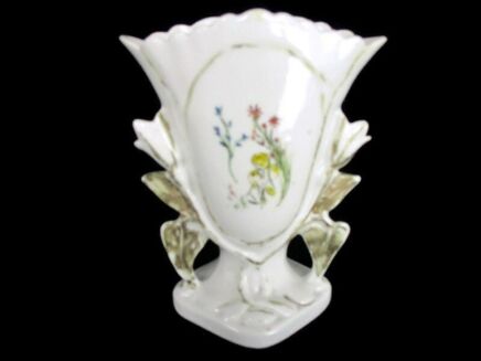 miniature Small Antique Porcelain Fan Flair Bridal Vase ornate Flowers 5.9"