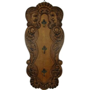 Vintage Hand Carved Wooden Ornate Coat Kitchen Hallway Hat Rack Breughel Style