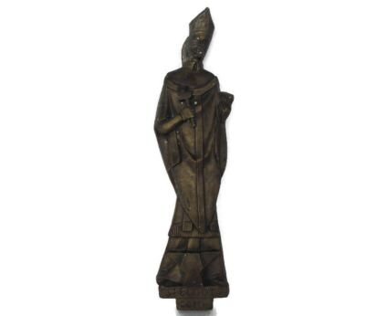 Wall Hanging Plaque Figurine Statue Saint Eligius Elooi Patron Saint of Blacksmiths Gold and Silverversmiths Plaster HTF Collector Brown