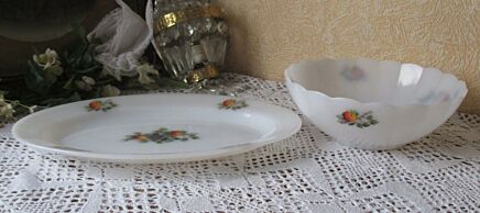 Vintage Arcopal France fruits de France motif retro Serving Platter Bowl