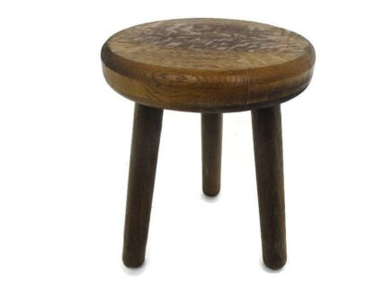 Vintage Hand Carved wood Tripod Milking Stool Table Pedestal Barn Country Style Funky Authentic