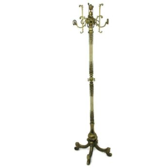 Onyx Marble Brass Hall Tree Coat Hat Rack Stand Hollywood regency Ornate WOW