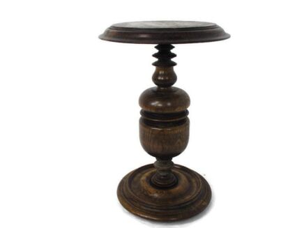 Hand Carved French Oak Side Wine Table Pedestal Plant Stand Vintage Mid Century Ornate Stem Barn Country Farmhouse Cottage Style