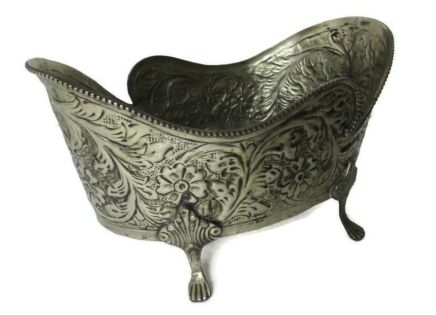 Faux Brass Spelter Planter Jardinière Ornate Embossed Centerpiece Legged Flowers