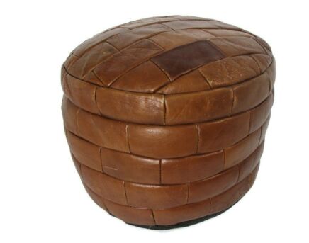 Retro Patchwork Footstool Stool Pouf Cut and Sew Ottoman Seat Vintage Funky Leather