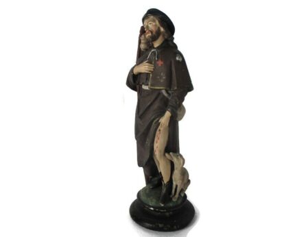 Statue Saint Roch Rocchus Rocco Plaster Patron of Dogs Bachelors HTF 17.91" Collector