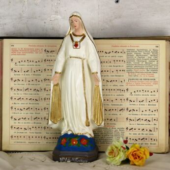 Our Lady of Pellevoisin French Statue Plaster Extremely HTF Collector Virgin 15"