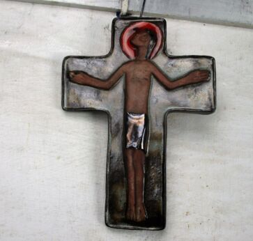 Mid Century Modernist Ceramic Modernist Crucifix Glazed Era Perignem Amphora