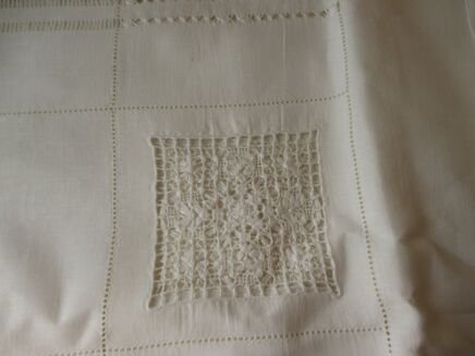 Linen White Tablecloth handmade Embroidery Belgian Vintage Stunning Decorative