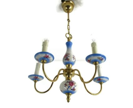 Chandelier 5 Arms Lights Ceramic Porcelain Brass Italian Style Flowers Romantic
