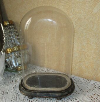 Antique Oval Glass Globe Dome Bell Cloche Display Hand blown Steampunk 12.17"