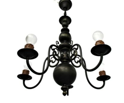 Vintage Flemish Dutch Ornate Brass Chandelier 5 Arms Lights Mid Century Modern
