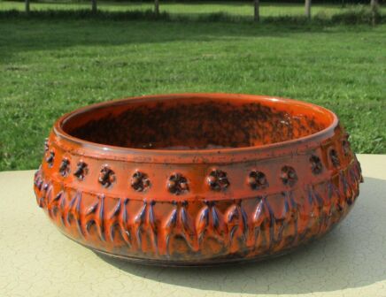 Vintage Orange Bowl West Germany era Scheurig Russia Art Pottery glazed ceramic