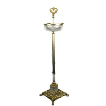 Hollywood Regency Standing Floor Ashtray Diamond Glass Pattern Brass Lion Feet