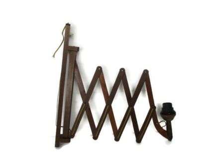 Industrial Machine Age Scissor Wall Lamp Expanding Mounted Adjustable Vintage Sconce Wood Accordion