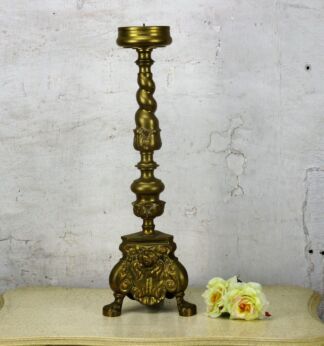 Large Candle Holder Candlestick Church Altar Ornate Heavy Brass Angels 20.07"