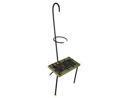 Vintage Small Side Table Plant stand Mosaic tiles Checkered pattern Wrought Iron Vase or Planter Holder