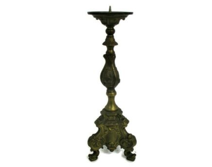 Antique Candle Holder Candle stick Church  Chapel Altar Monastery Brass Gothic Lion Feet Beautiful 16.33"