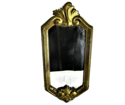 Small Lovely Ornate Oval Wood Wall Hanging Mirror Romantic Hollywood Regency