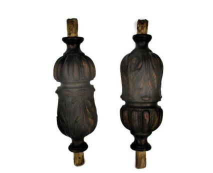 Pair Antique Hand Carved Wood Reclaimed Corbels Architectural Staircase Finial