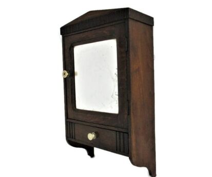 Kitchen Apothecary Medicine Bathroom Wall hanging Display Cabinet Beveled Glass Farmhouse style Antique Art Deco