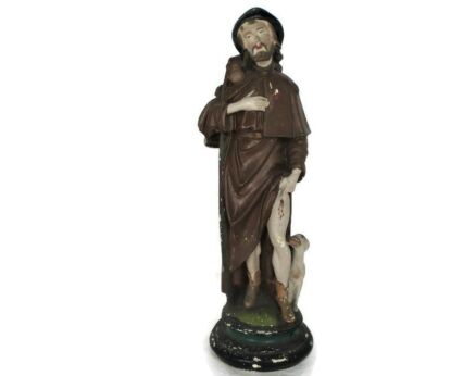 Statue Saint Roch Rocchus Rocco Plaster Patron of Dogs Bachelors HTF 18.3" Collector