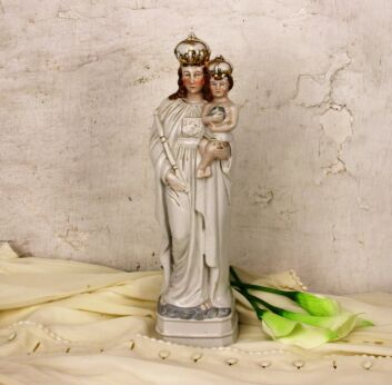 Antique Porcelain Statue Figurine Virgin Mary Our Lady with Infant Child HTF