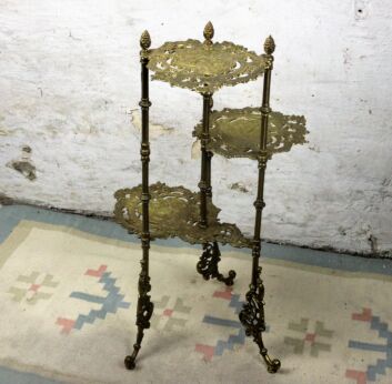 Ornate French Brass Pedestal Table Plant Stand 3 Tier Deer Hollywood Regency