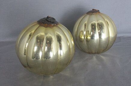 Pair Antique Witch Witches Ball Gold Crackle   Glass Ornament Protection
