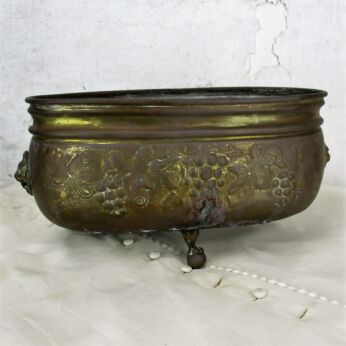 Ornate brass Planter Jardiniere Tripod HTF Lion Head and Legs Embossed