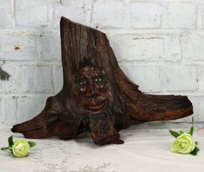 Hand carved Wooden Tree Trunk Driftwood Figurine Troll Green Man Folk art Nice