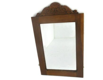 Beveled Glass Mirror Hand Carved Wood Hallway Bathroom Large Vintage