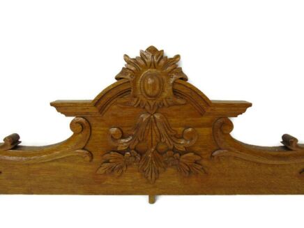 French Gorgeous Hand Carved Wood Oak Pediment Ornate Over door Architectural Flowers