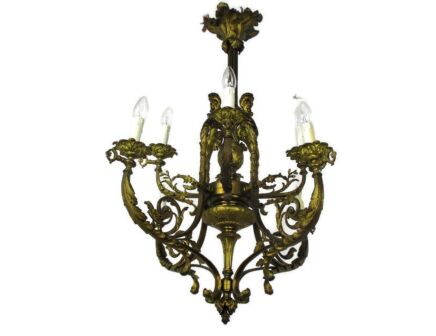 Antique Gothic Castle Chandelier Bronze Doré Gold Gilded Bacchus Grapes Stunning
