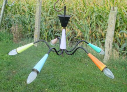 Authentic 1950s 60s Vintage Italian Chandelier era Stilnovo Sputnik Eames 5 arm