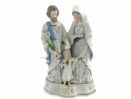 Antique Statue Holy Family Saint Joseph Virgin Mary Child Marked Bisque Small