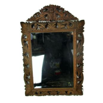 Stunning Large ornate Carved Wood Hall Mirror Beveled Glass Vanity Antique WOW