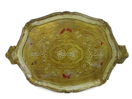 Large Mid Century Italy Hollywood Regency Florentine Serving Tray Gold Wood Decoration Ornate