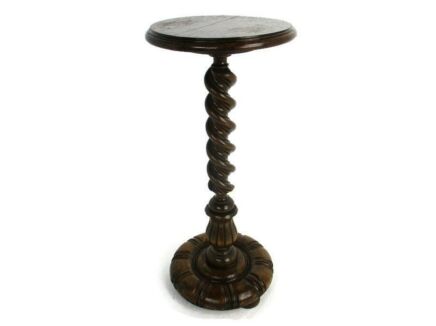 Hand Carved Wooden Barley Twist Pedestal Display Side Table Plant Stand Country Barn Style Ornate Base