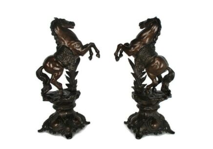 Pair Couple Prancing Rearing Horses Statues Stallions Spelter Gorgeous