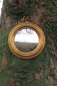 Vintage Decorative Mirror Spherical Convex Dome Glass New Old Stock Bow