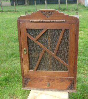 Antique Wood medicine bathroom Cabinet Apothecary Bubbled green glass door
