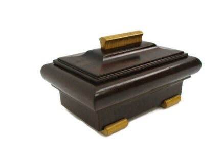 Art Deco Hand Carved two Toned Wood Jewelry Trinket Tobacco Box Ornate Funky
