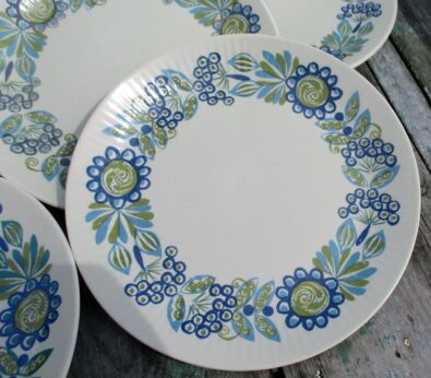 Mid Century 6 Dessert Bread Plates Norway Turi Design Tor Viking Blue Floral