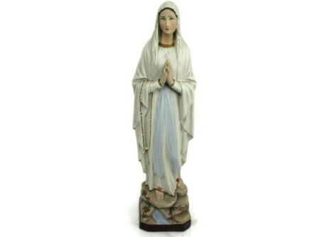 Large Statue Virgin Mary Madonna Plaster Folded Hands Chapel Gorgeous Face 24.4"